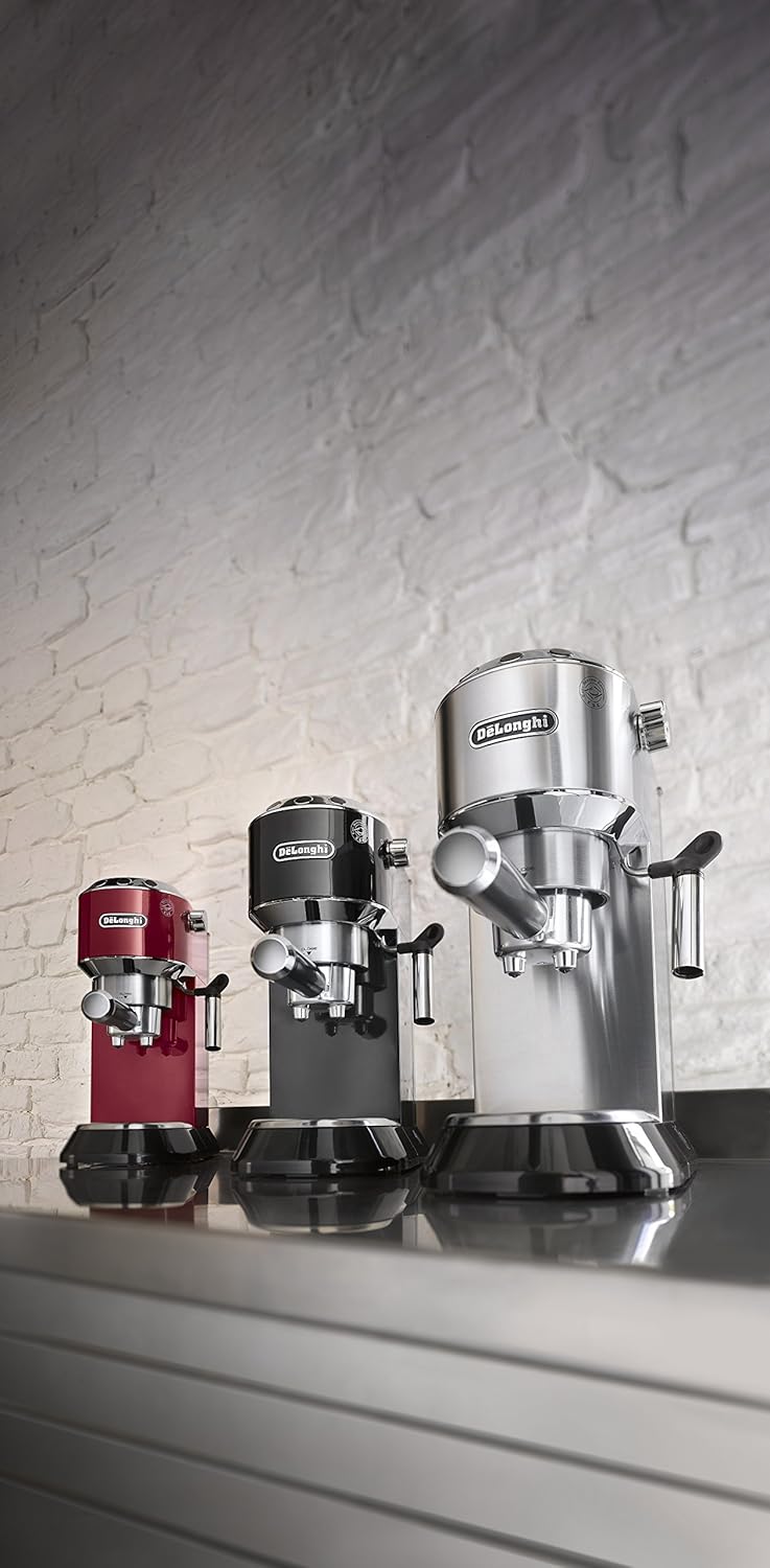 De’Longhi Dedica Espresso Machine with Manual Milk Frother, 15-Bar Pump & Adjustable Tray - Home Barista Coffee Maker for Espresso, Latte, Cappuccino & Iced Coffee - Italian Stainless Steel Design